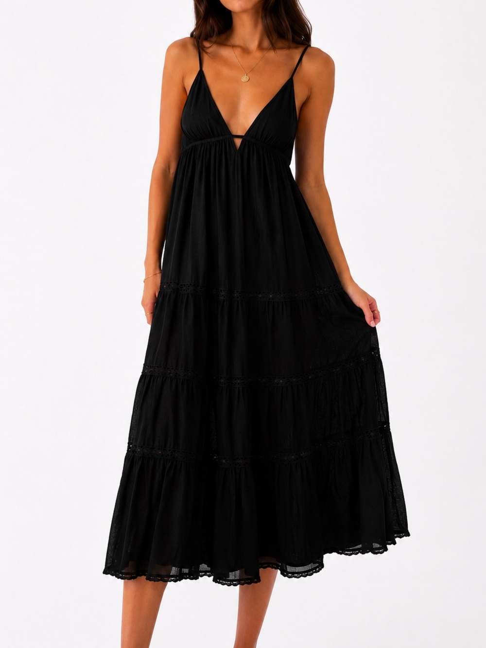 Zara Black Linen Spaghetti-Strap Maxi Dress NWT